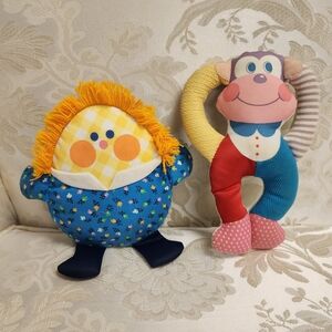 Vintage 70s Fisher Price & 80s Playskool Monkey Plush Stuffed Rattles